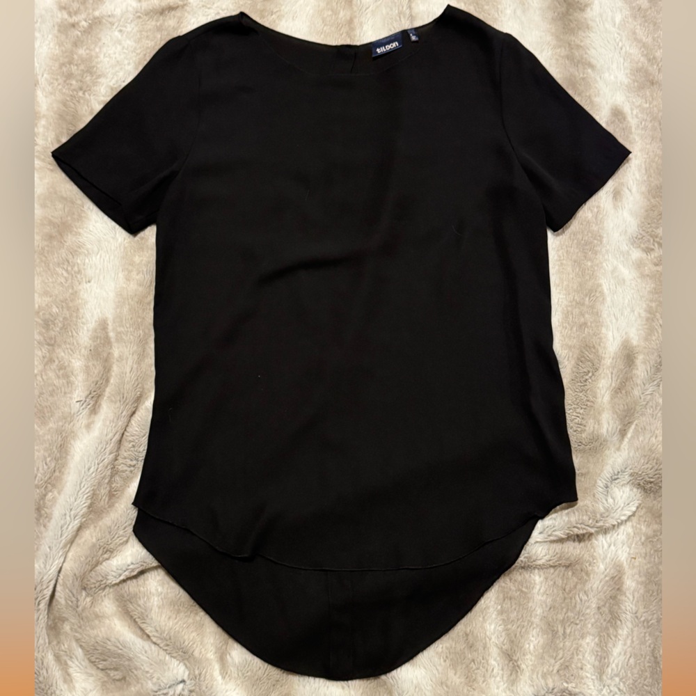 tildon chiffon scoop neck high low blouse nwot black